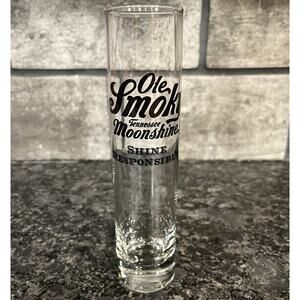 Ole Smoky Tennessee Moonshine Tall Clear Shot Glass “Shine Responsibly” 7 1/2”